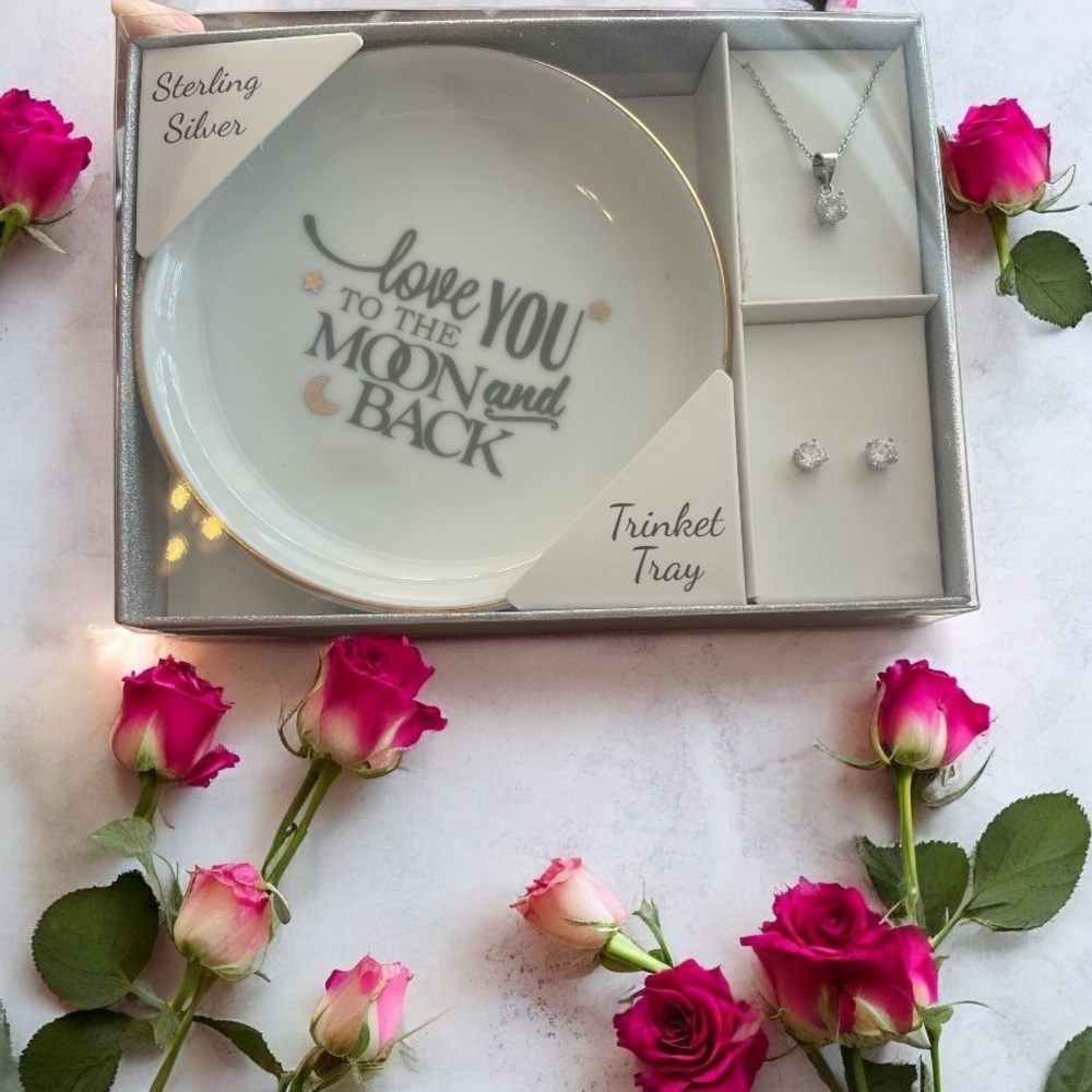 Sterling Silver Jewelry Set with Trinket Tray